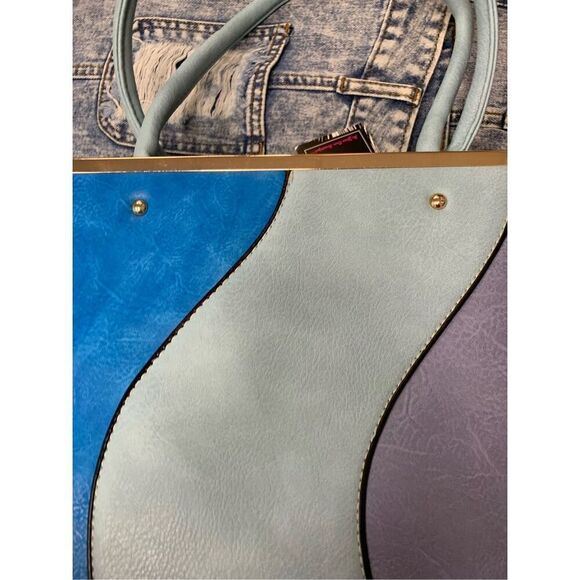 Blue Shades Striped Vegan Handbag - Picture 4 of 9